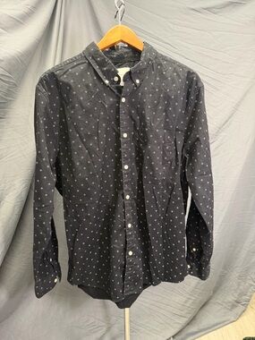 American Eagle Outfitters Black Button-Down Shirt with Micro Print-Men’s XL